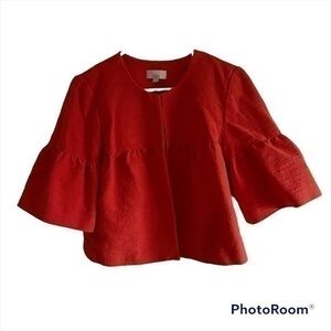 Loft orange peplum ruffle sleeve jacket size small